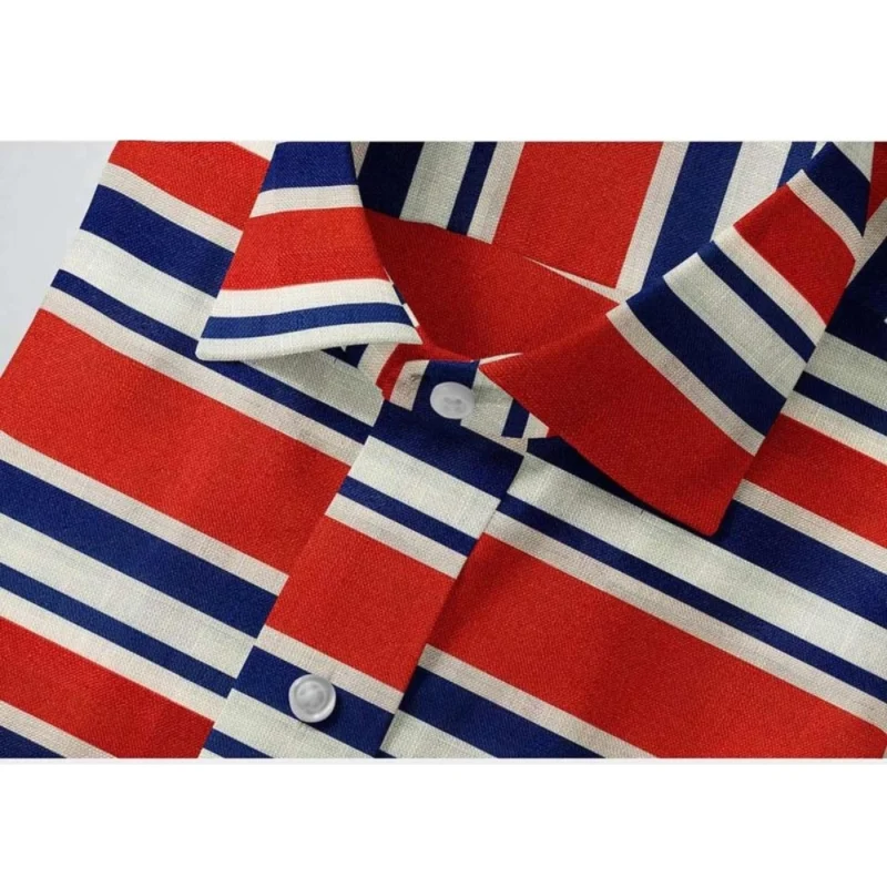 Generic Men's Cotton Blended Striped Full Sleeve Shirt (Red-Blue) - Image 2