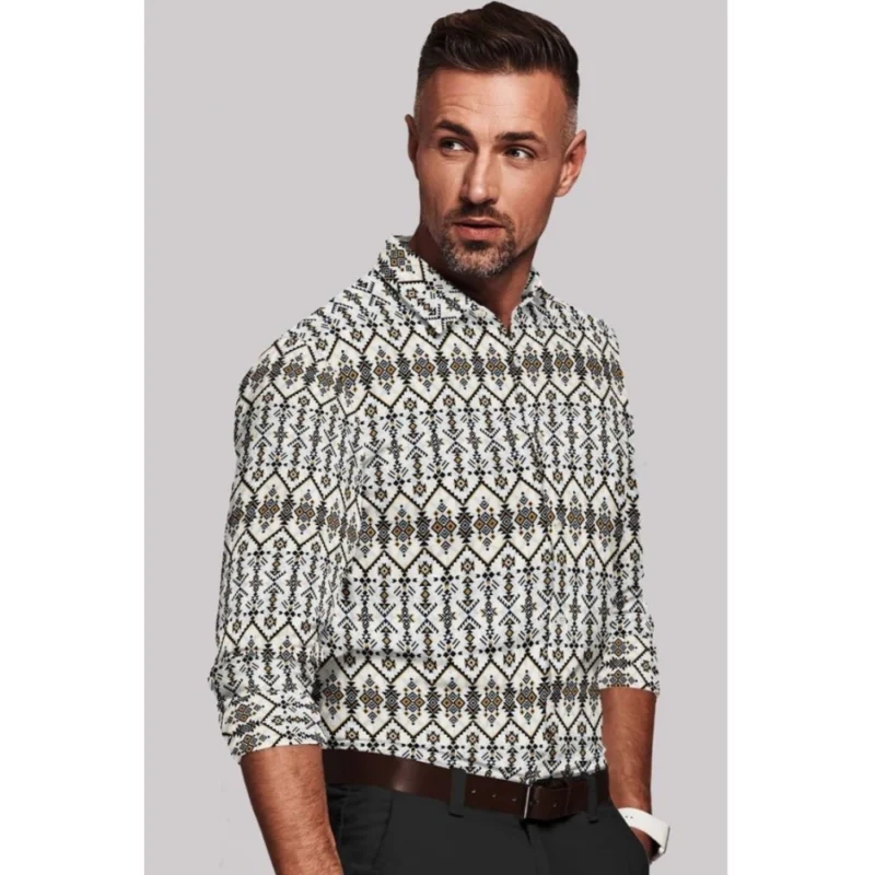 Generic Men's Cotton Blended Printed Full Sleeve Shirt (Multicolor) - Image 4