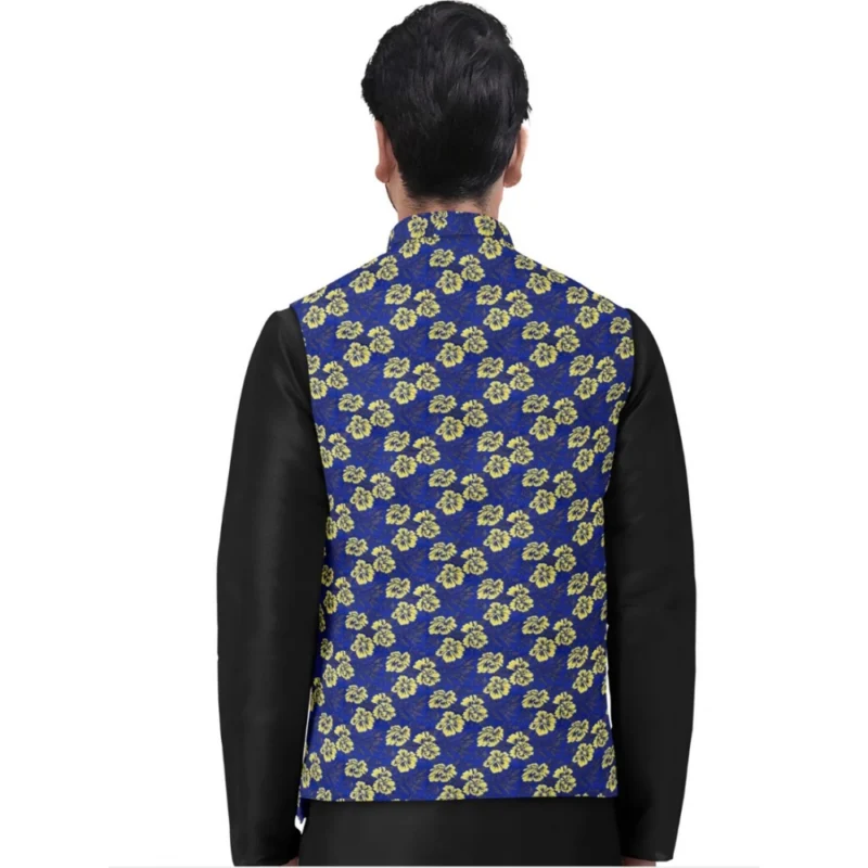 Generic Men's Jacquard Printed Full Sleeve Waistcoat (Blue) - Image 4