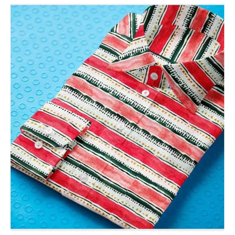 Generic Men's Cotton Blended Striped Full Sleeve Shirt (Red-White) - Image 3
