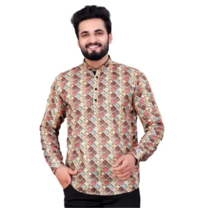 Generic Men's Cotton Blended Printed Full Sleeve Shortkurta (Multicolor)