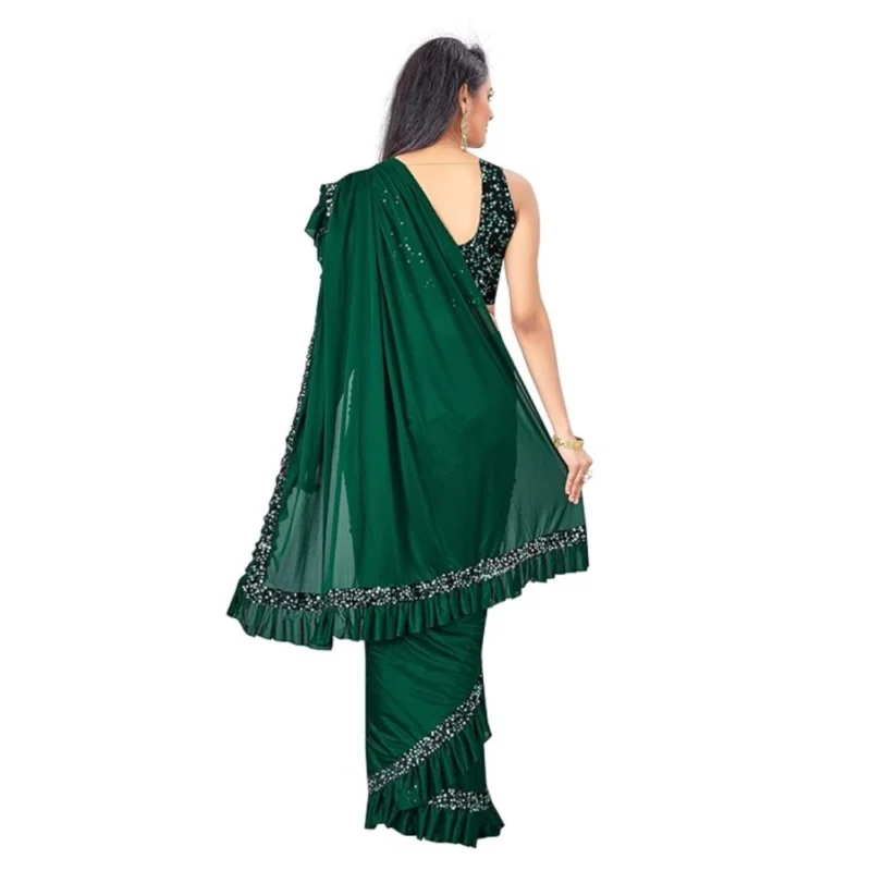 Generic Women's Lycra Solid Saree With Unstitched Blouse (Green, 5.5 Mtr) - Image 3