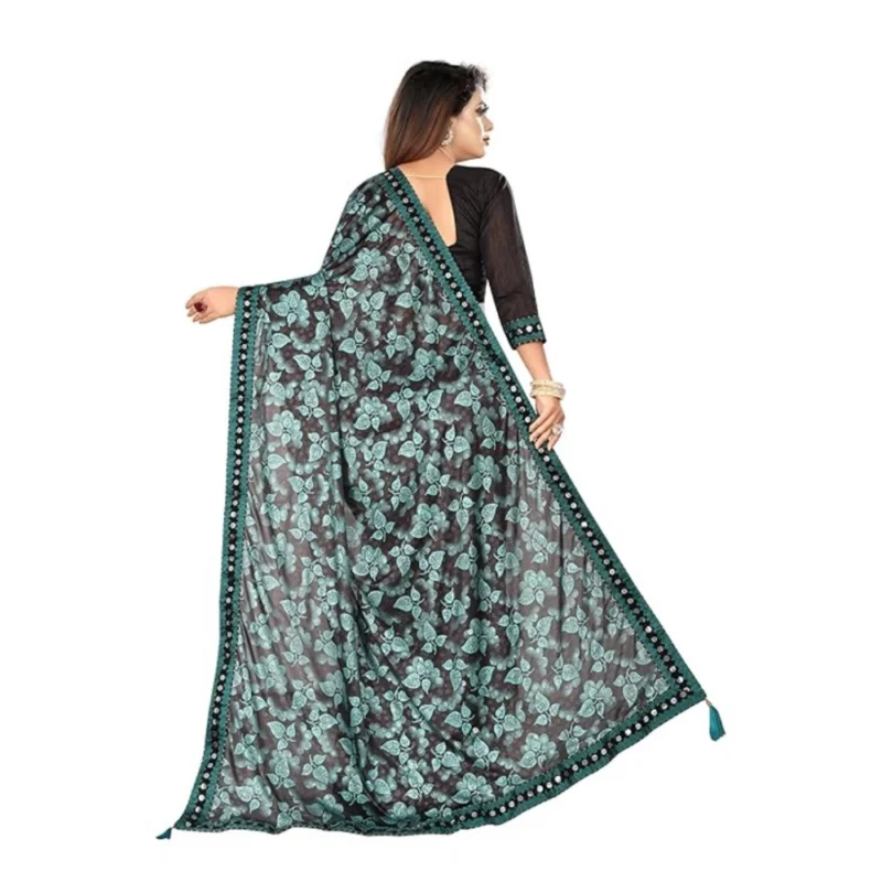 Generic Women's Lycra Solid Saree With Unstitched Blouse (Green, 5.5 Mtr) - Image 3