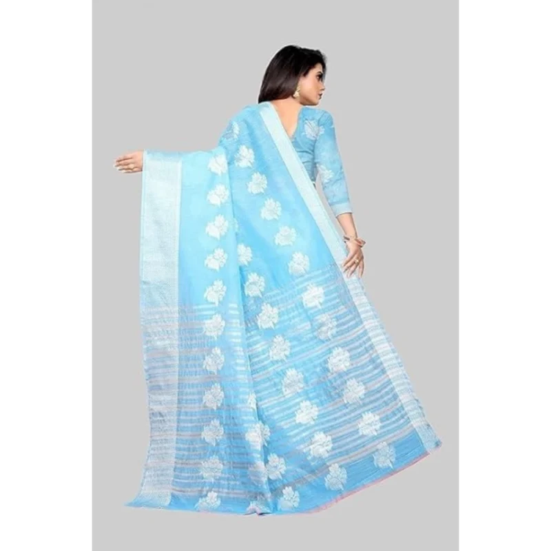 Generic Women's Cotton Silk Floral Saree With Unstitched Blouse (Rama, 5.5 Mtr) - Image 3