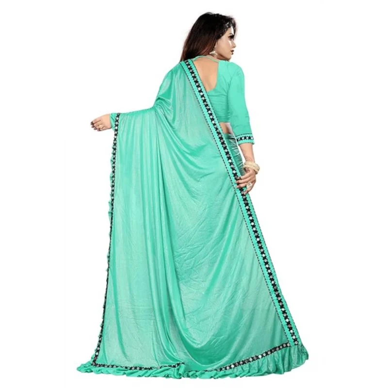 Generic Women's Malai Lining Solid Saree With Unstitched Blouse (Rama, 5.5 Mtr) - Image 3