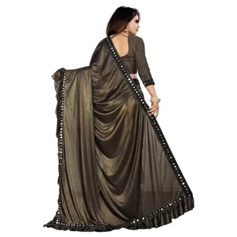 Generic Women's Malai Lining Solid Saree With Unstitched Blouse (Coffee, 5.5 Mtr) - Image 3