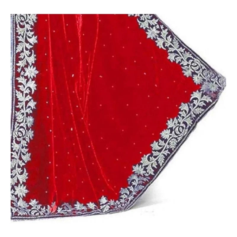Generic Women's Velvet Embroidered Saree With Unstitched Blouse (Red, 5.5 Mtr) - Image 2