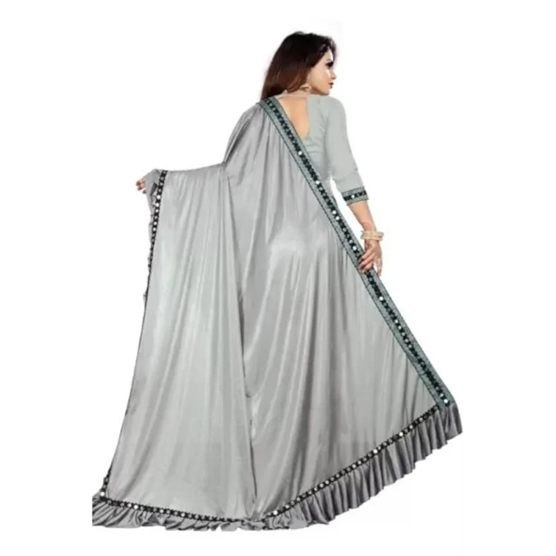 Generic Women's Malai Lining Solid Saree With Unstitched Blouse (Grey, 5.5 Mtr) - Image 3