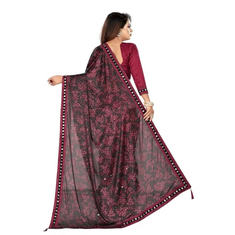 Generic Women's Lycra Solid Saree With Unstitched Blouse (Maroon, 5.5 Mtr) - Image 2