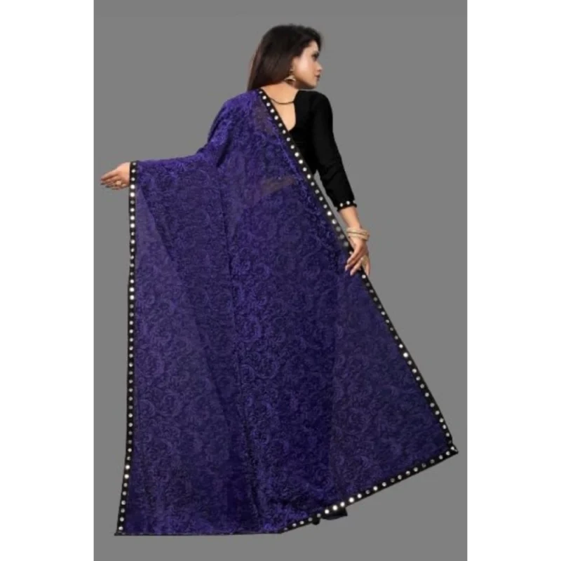 Generic Women's Lycra Solid Saree With Unstitched Blouse (Purple, 5.5 Mtr) - Image 2