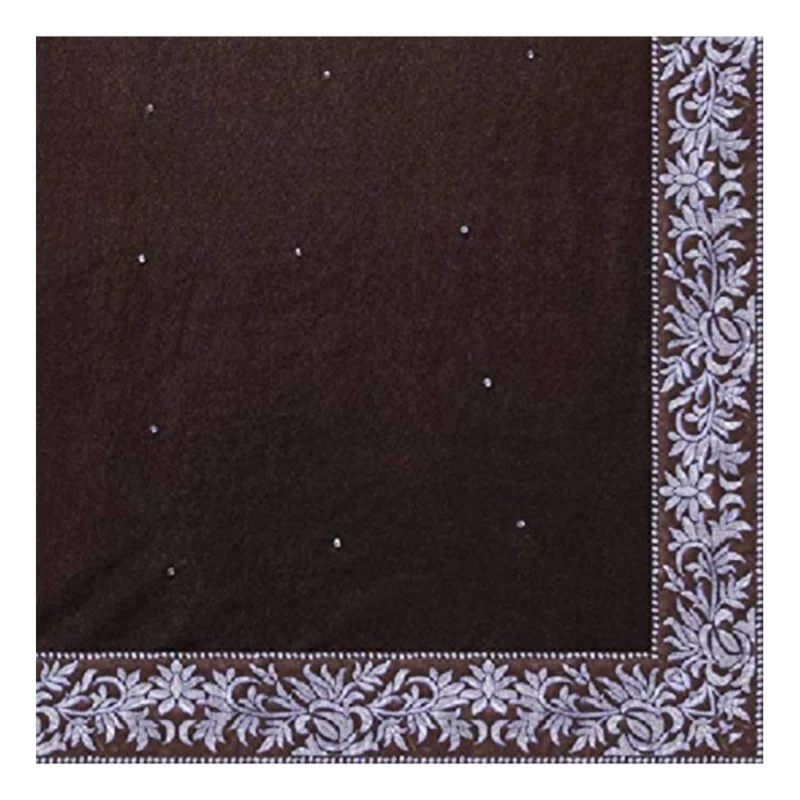 Generic Women's Velvet Embroidered Saree With Unstitched Blouse (Brown, 5.5 Mtr) - Image 2
