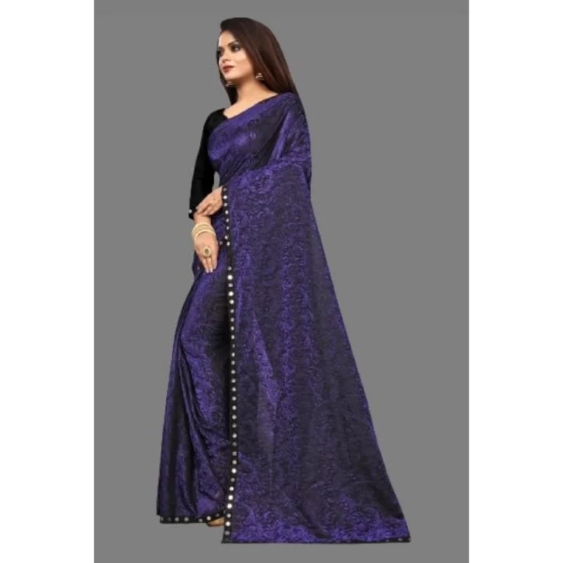 Generic Women's Lycra Solid Saree With Unstitched Blouse (Purple, 5.5 Mtr) - Image 4