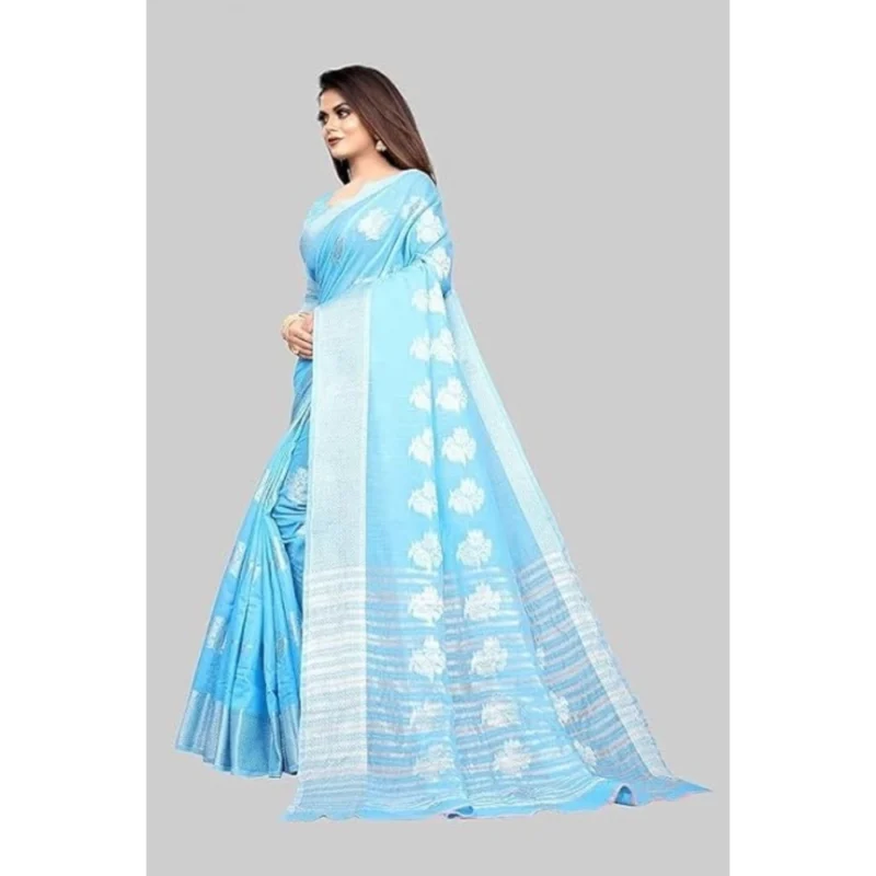 Generic Women's Cotton Silk Floral Saree With Unstitched Blouse (Rama, 5.5 Mtr) - Image 5
