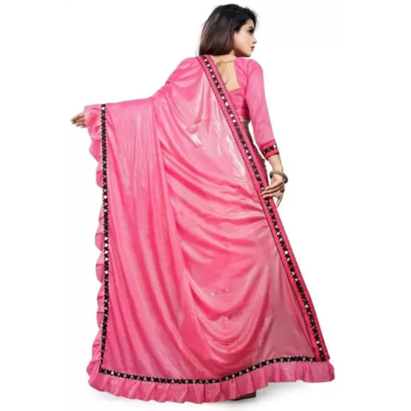 Generic Women's Malai Lining Solid Saree With Unstitched Blouse (Baby Pink, 5.5 Mtr) - Image 3