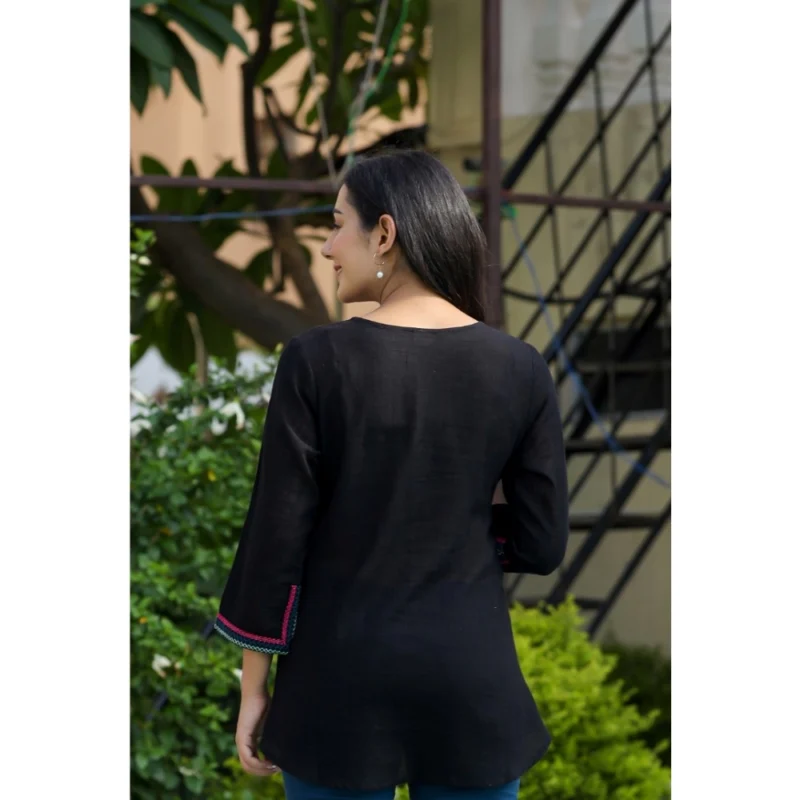 Generic Women's Cotton Embroidered 3/4 Sleeve V-Neck Top (Black) - Image 7