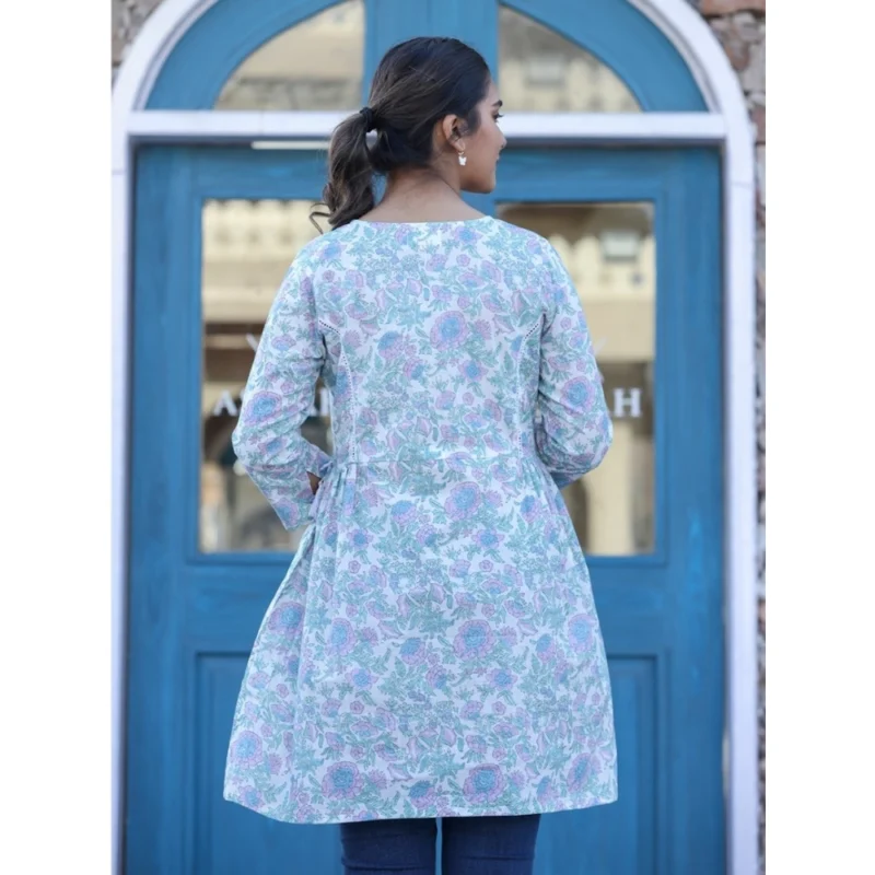 Generic Women's Cotton Printed 3/4 Sleeve Round Neck Tunics (White-Purple) - Image 7