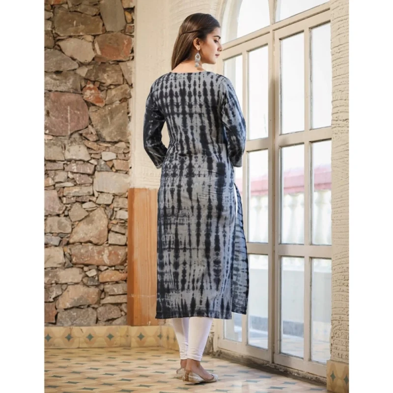 Generic Women's Cotton Dyed 3/4 Sleeve Round Neck Kurti (Black) - Image 7