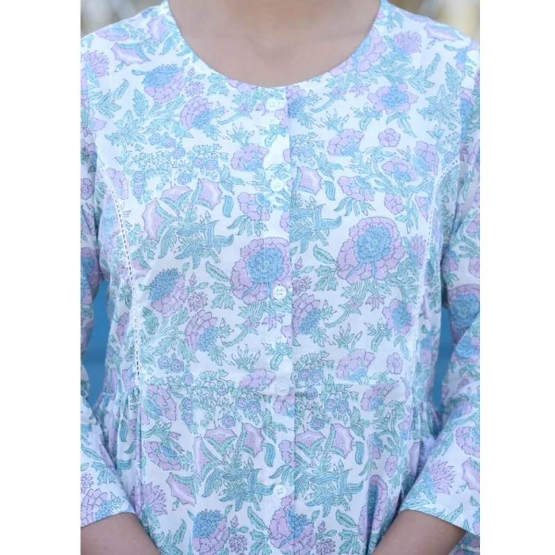 Generic Women's Cotton Printed 3/4 Sleeve Round Neck Tunics (White-Purple) - Image 3