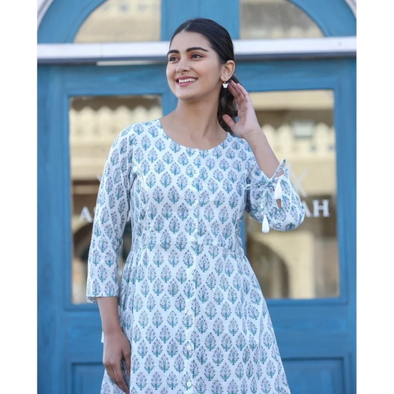 Generic Women's Cotton Printed 3/4 Sleeve Round Neck Tunics (White) - Image 5