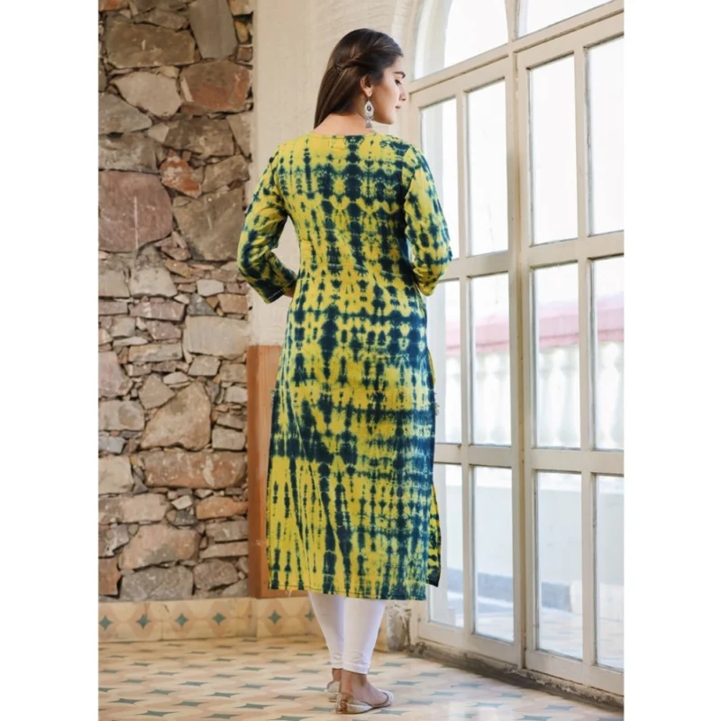 Generic Women's Cotton Dyed 3/4 Sleeve Round Neck Kurti (Green) - Image 5