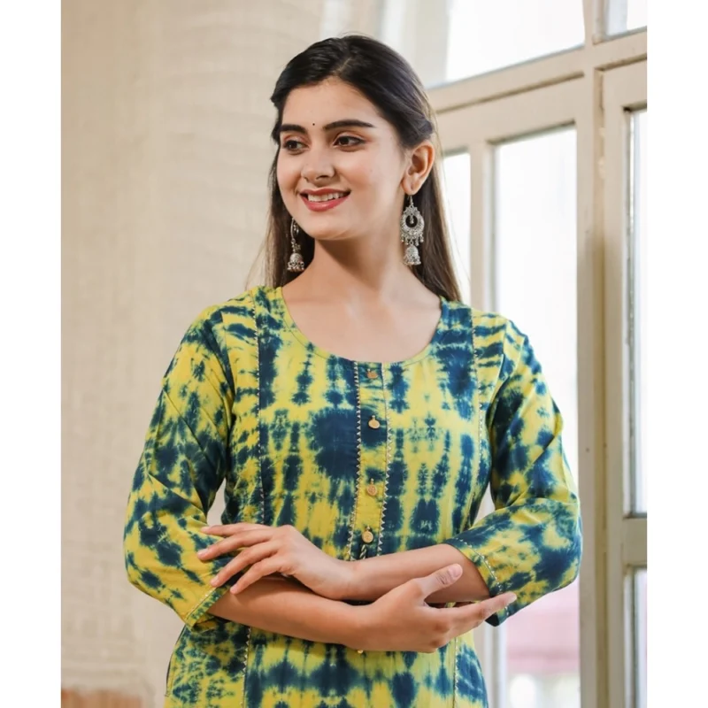 Generic Women's Cotton Dyed 3/4 Sleeve Round Neck Kurti (Green) - Image 7
