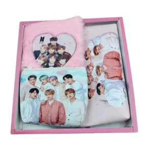 Prezzie Villa 3 in 1 Black Pink Stationery Set for Kids in Multicolor 2 Pouches and 1 Pocket Diary Set | Soft Furr | Stationery | 5+ Years