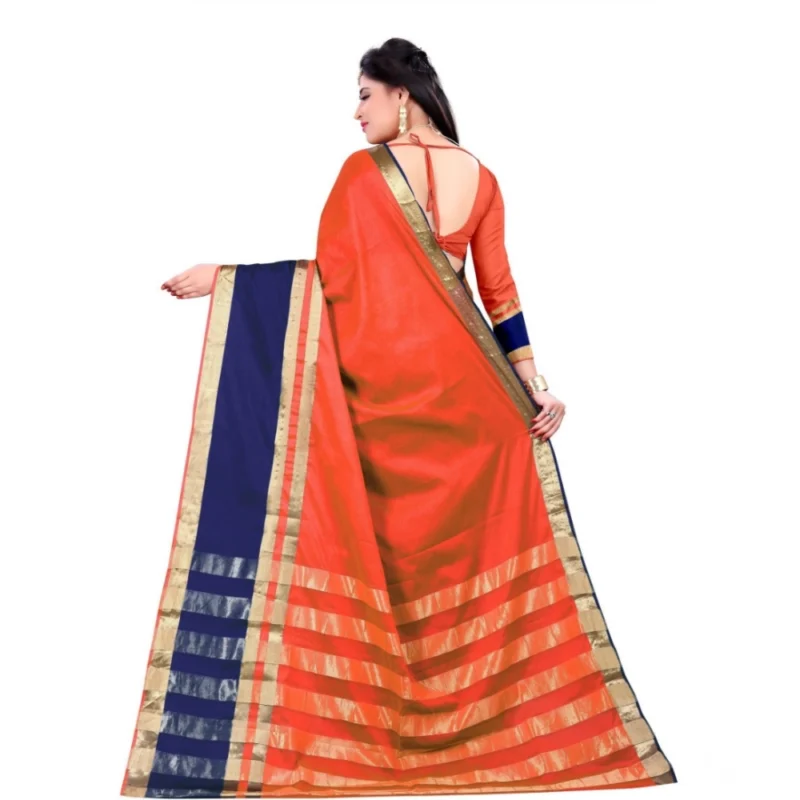 Generic Women's Jacquard Woven Saree With Unstitched Blouse 5.5Mtr (Orange) - Image 4