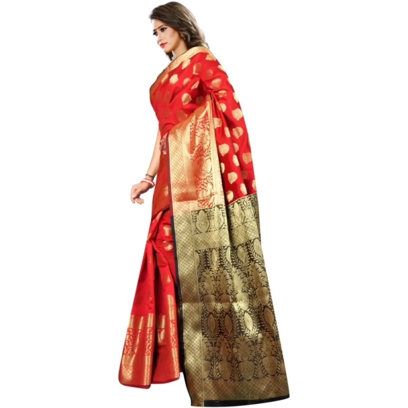 Generic Women's Jacquard Woven Saree With Unstitched Blouse 5.5Mtr (Red) - Image 3