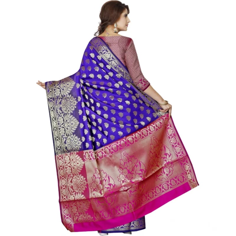 Generic Women's Jacquard Woven Saree With Unstitched Blouse 5.5Mtr (Blue) - Image 3