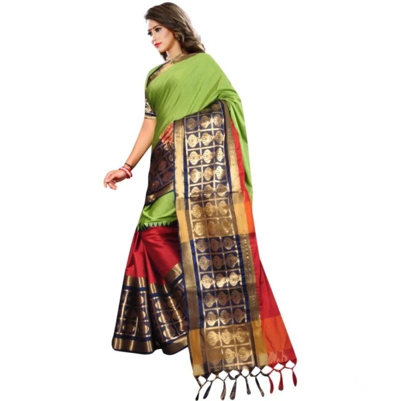Generic Women's Jacquard Woven Saree With Unstitched Blouse 5.5Mtr (Light Green) - Image 3