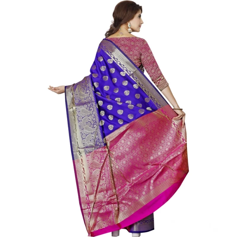 Generic Women's Jacquard Woven Saree With Unstitched Blouse 5.5Mtr (Blue) - Image 3