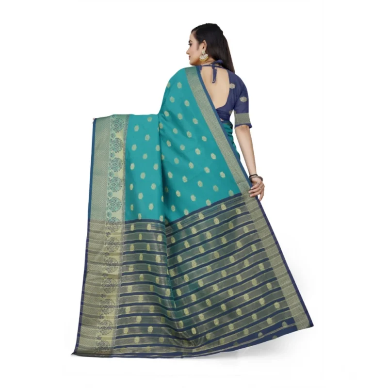 Generic Women's Jacquard Woven Saree With Unstitched Blouse 5.5Mtr (Green) - Image 3