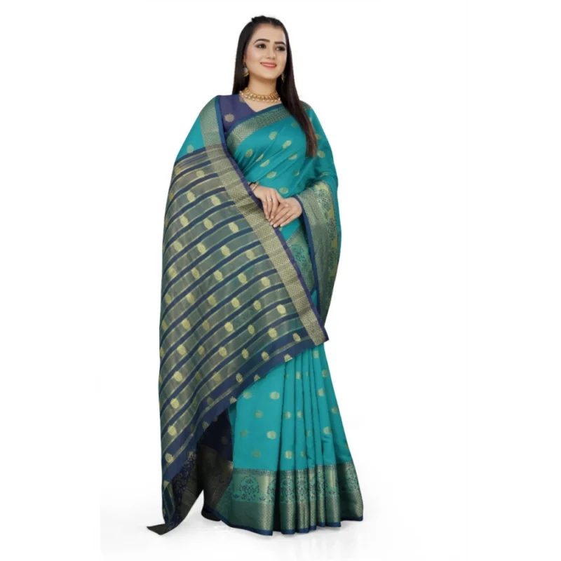 Generic Women's Jacquard Woven Saree With Unstitched Blouse 5.5Mtr (Green) - Image 4