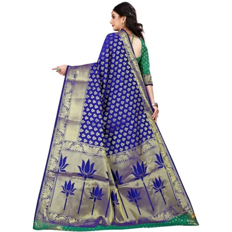 Generic Women's Jacquard Woven Saree With Unstitched Blouse 5.5Mtr (Green) - Image 2