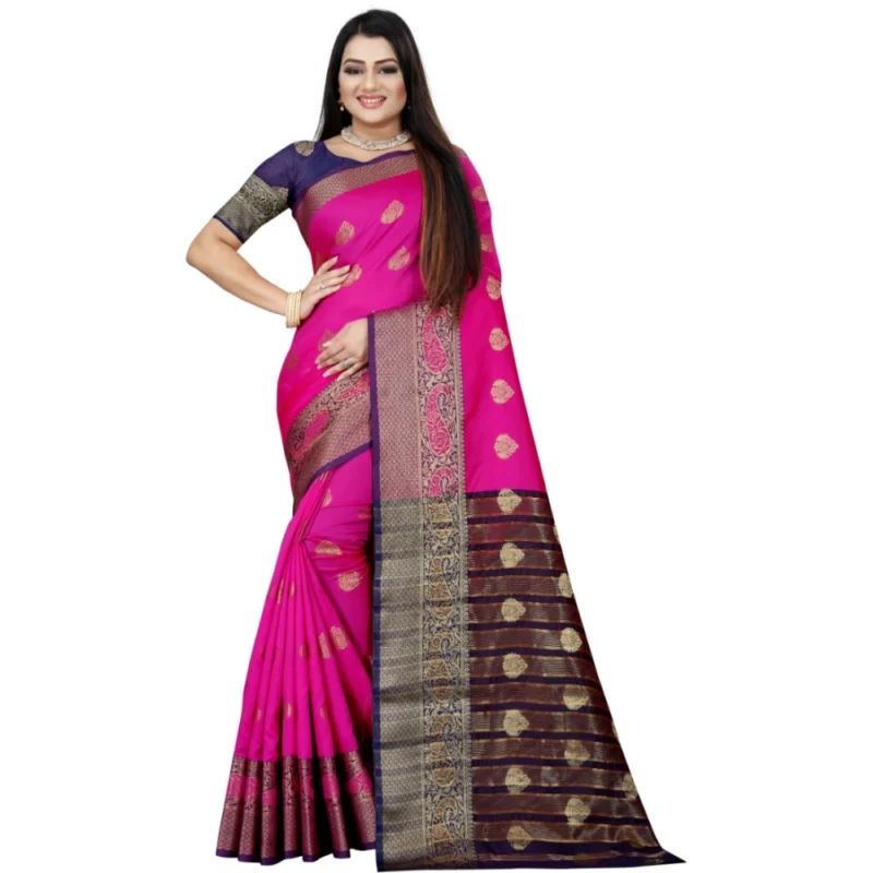 Generic Women's Silk Blend Woven Saree With Unstitched Blouse 5.5Mtr (Purple-Pink)