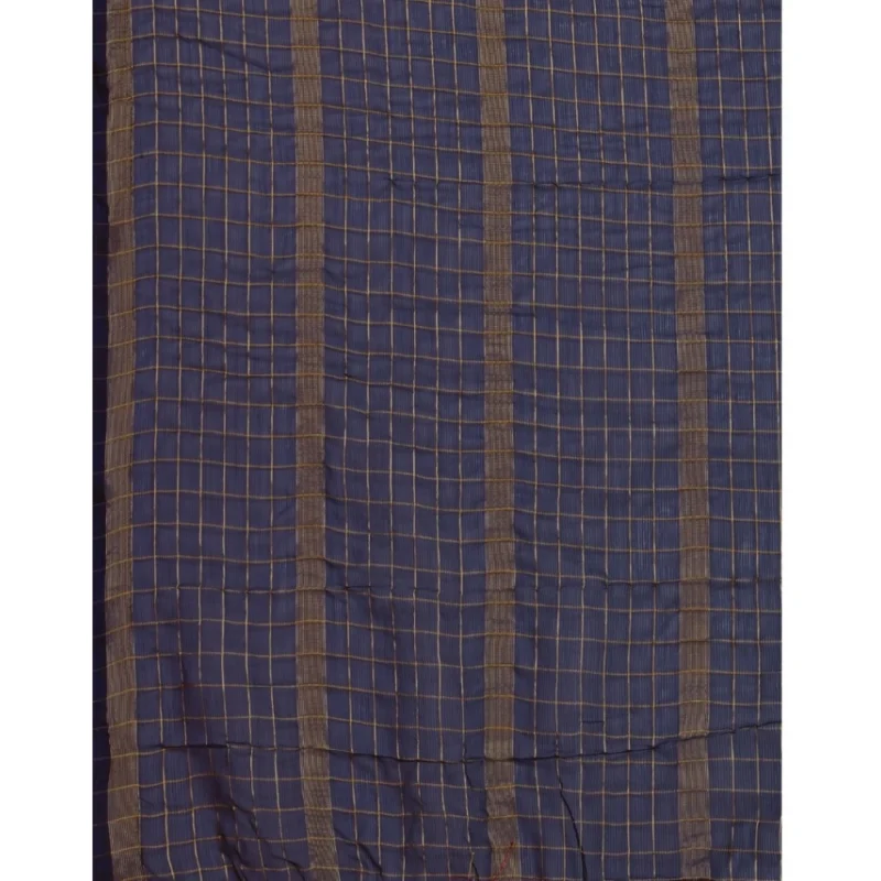 Generic Women's Silk Blend Checkered Saree With Unstitched Blouse 5.5Mtr (Blue) - Image 2