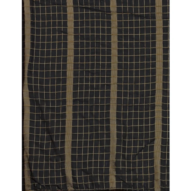 Generic Women's Silk Blend Checkered Saree With Unstitched Blouse 5.5Mtr (Black) - Image 2