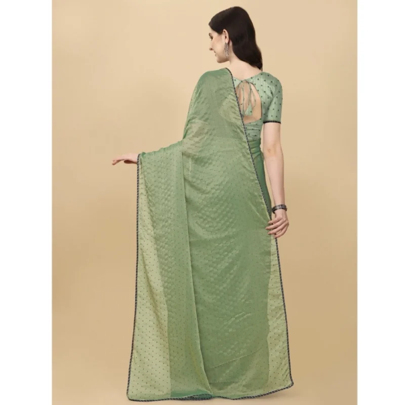 Generic Women's Silk Blend Embellished Saree With Unstitched Blouse 5.5Mtr (Light Green) - Image 3