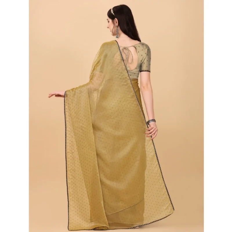 Generic Women's Silk Blend Embellished Saree With Unstitched Blouse 5.5Mtr (Cream) - Image 3