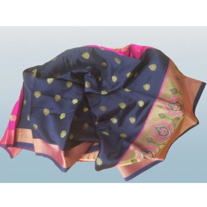 Generic Women's Silk Blend Woven Saree With Unstitched Blouse 5.5Mtr (Dark Blue) - Image 2