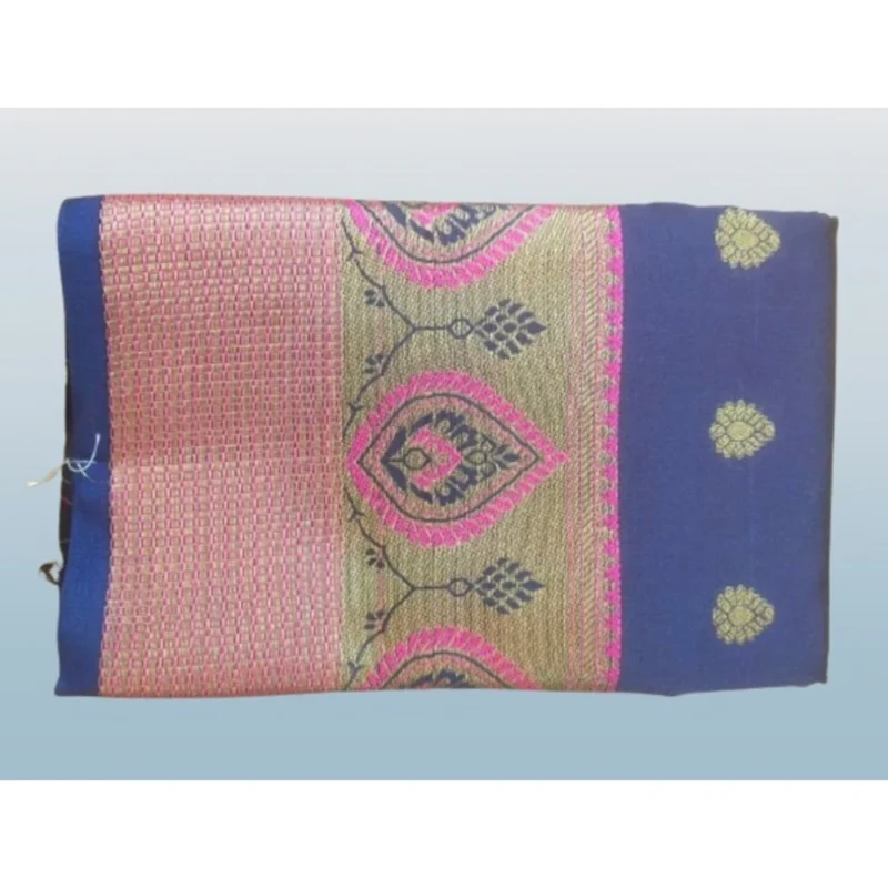 Generic Women's Silk Blend Woven Saree With Unstitched Blouse 5.5Mtr (Dark Blue) - Image 4