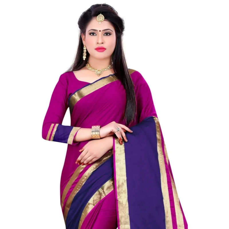 Generic Women's Jacquard Woven Saree With Unstitched Blouse 5.5Mtr (Purple) - Image 2