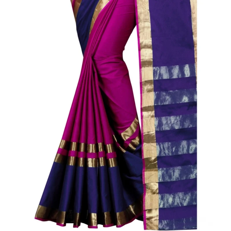 Generic Women's Jacquard Woven Saree With Unstitched Blouse 5.5Mtr (Purple) - Image 3