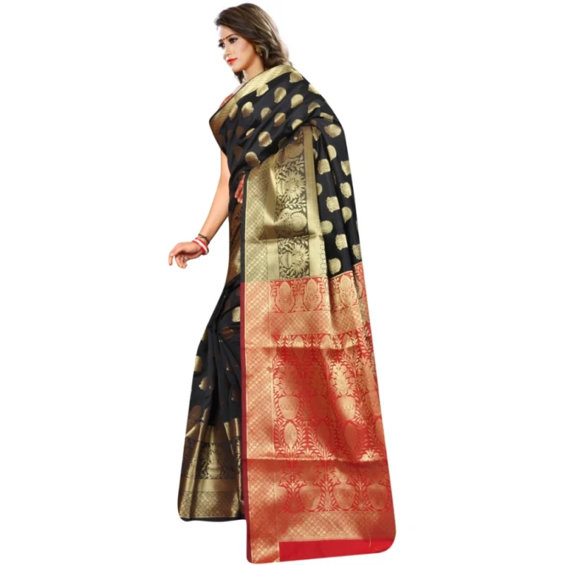 Generic Women's Jacquard Woven Saree With Unstitched Blouse 5.5Mtr (Black) - Image 3