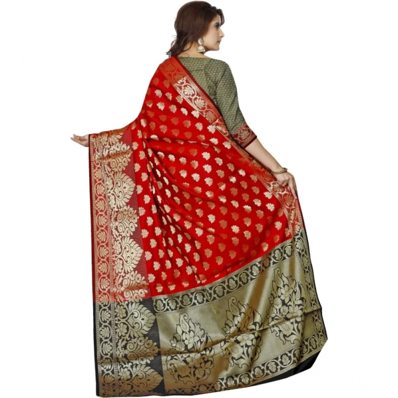 Generic Women's Jacquard Woven Saree With Unstitched Blouse 5.5Mtr (Red) - Image 3