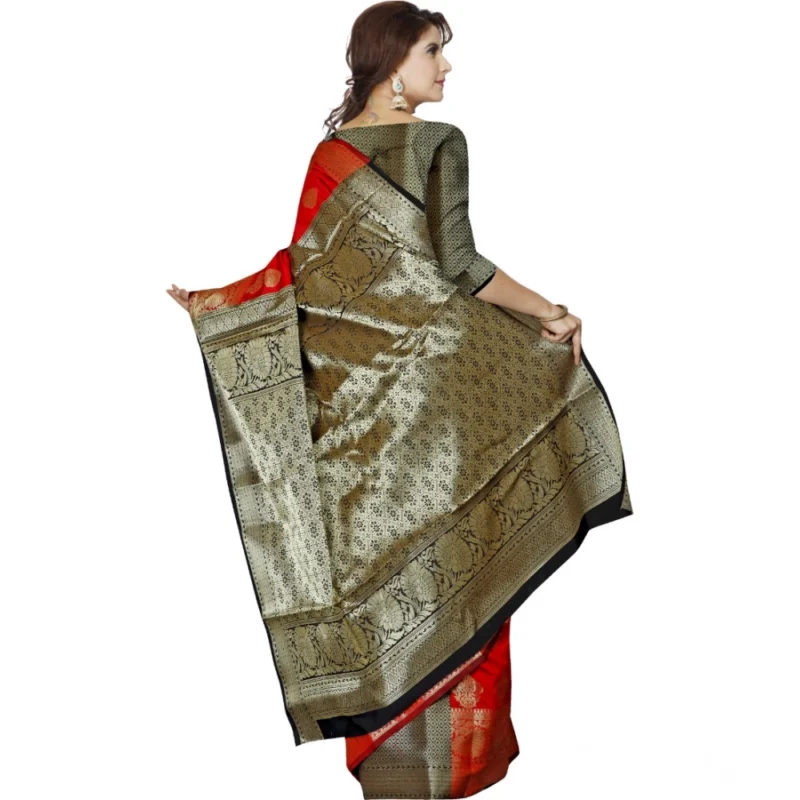 Generic Women's Jacquard Woven Saree With Unstitched Blouse 5.5Mtr (Red) - Image 3