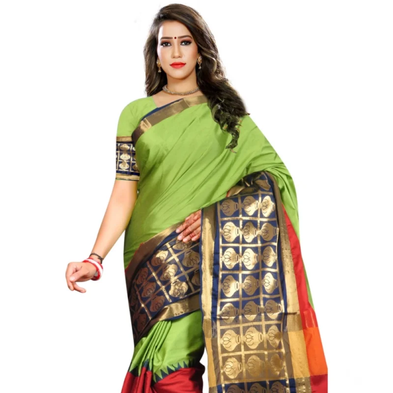 Generic Women's Jacquard Woven Saree With Unstitched Blouse 5.5Mtr (Light Green) - Image 2
