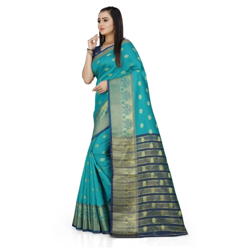Generic Women's Jacquard Woven Saree With Unstitched Blouse 5.5Mtr (Green) - Image 2