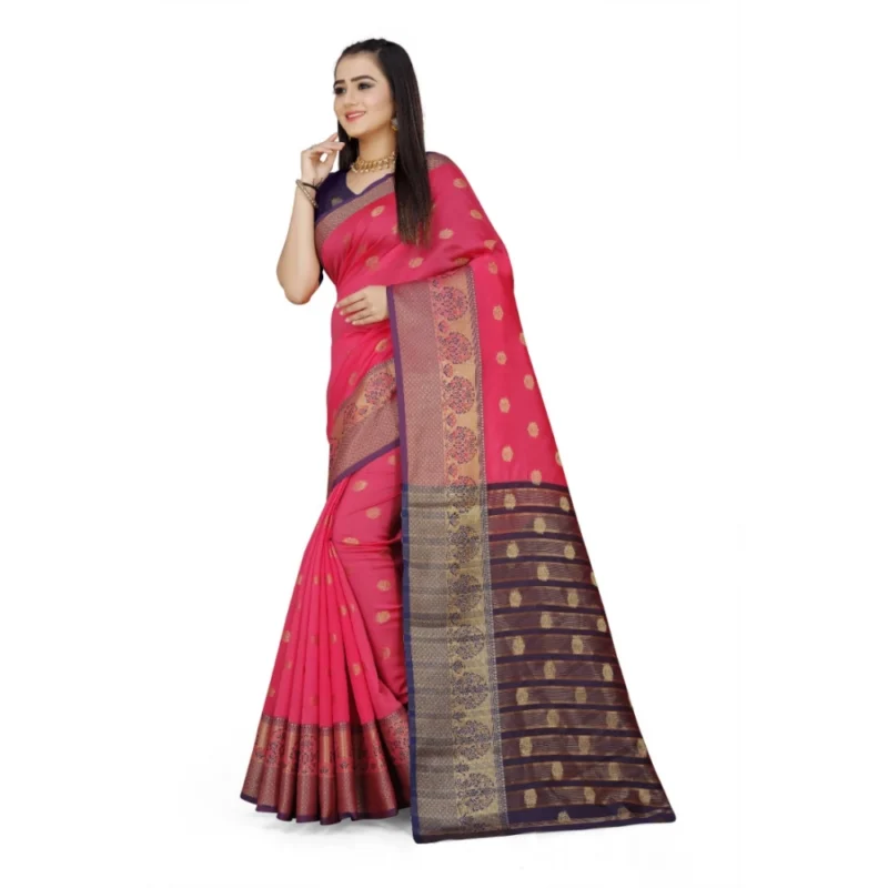 Generic Women's Jacquard Woven Saree With Unstitched Blouse 5.5Mtr (Multicolor) - Image 2