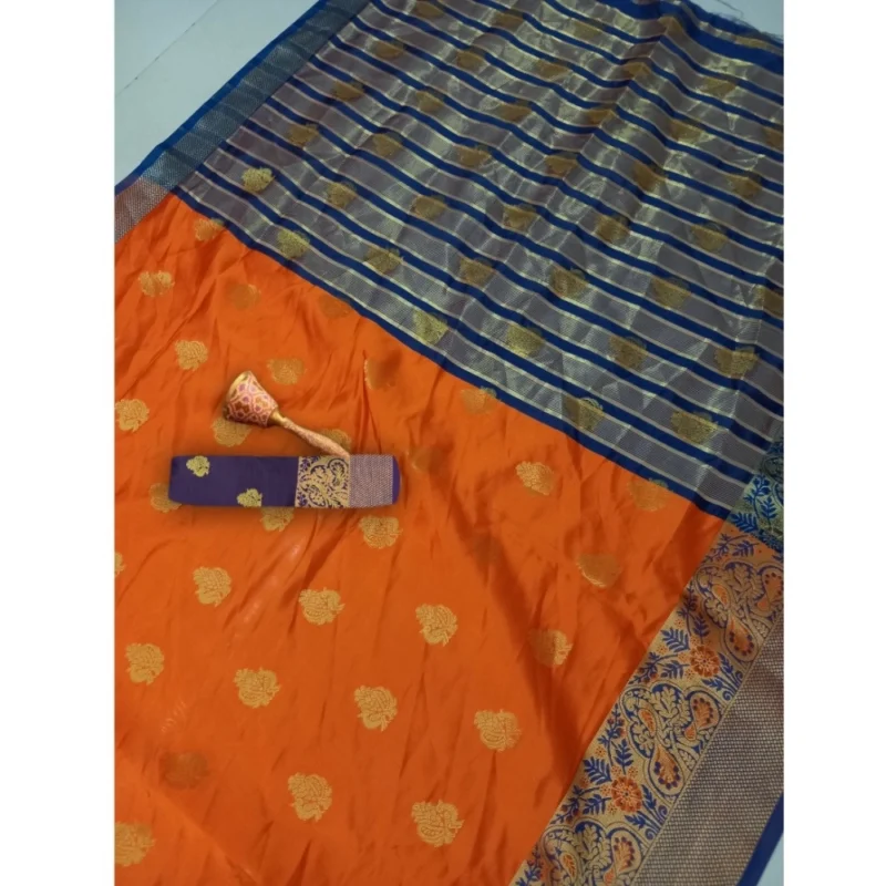 Generic Women's Silk Blend Woven Saree With Unstitched Blouse 5.5Mtr (Orange) - Image 5